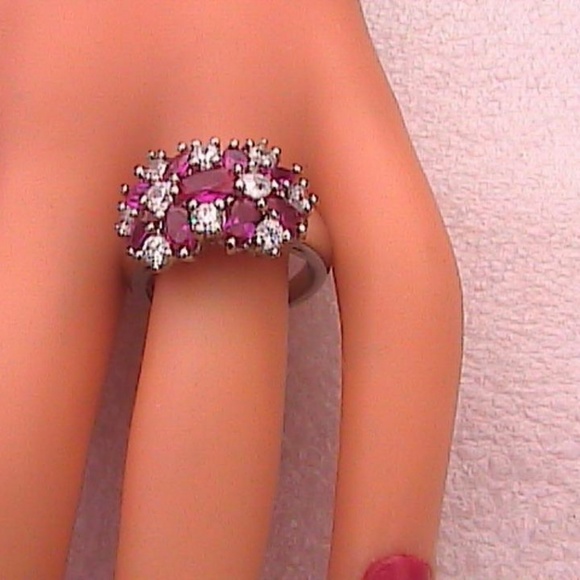 14k Wg Filled Ruby & White Topaz GoldRing  (#68) - Picture 3 of 8